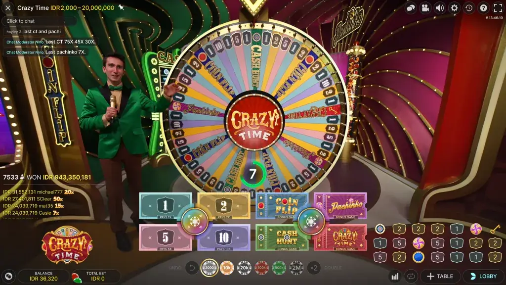 Crazy Time demo game screen for practice